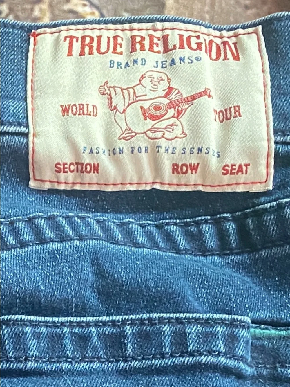 True Religion Men’s Dark Blue Denim Jeans with White Label - relaxed skinny